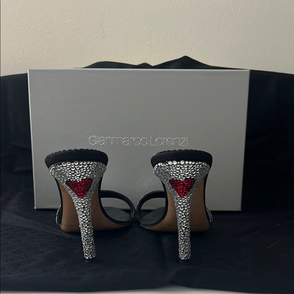 Gianmarco Lorenzi Silver and Black Heels with Crystal Embellishments